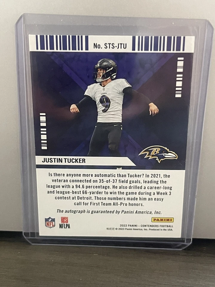 2022 PANINI CONTENDERS JUSTIN TUCKER SUNDAY TICKET AUTO #/99 BALTIMORE RAVENS SP - Image 3 of 3