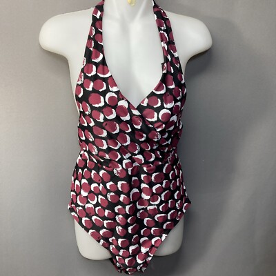JACLYN SMITH Womens M Swimsuit One Piece Halter Wrap w Tie Polka Dot Colorful