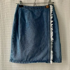 Gitano Vintage Denim Wrap Skirt With Fringe/frayed Detail Size 5/6