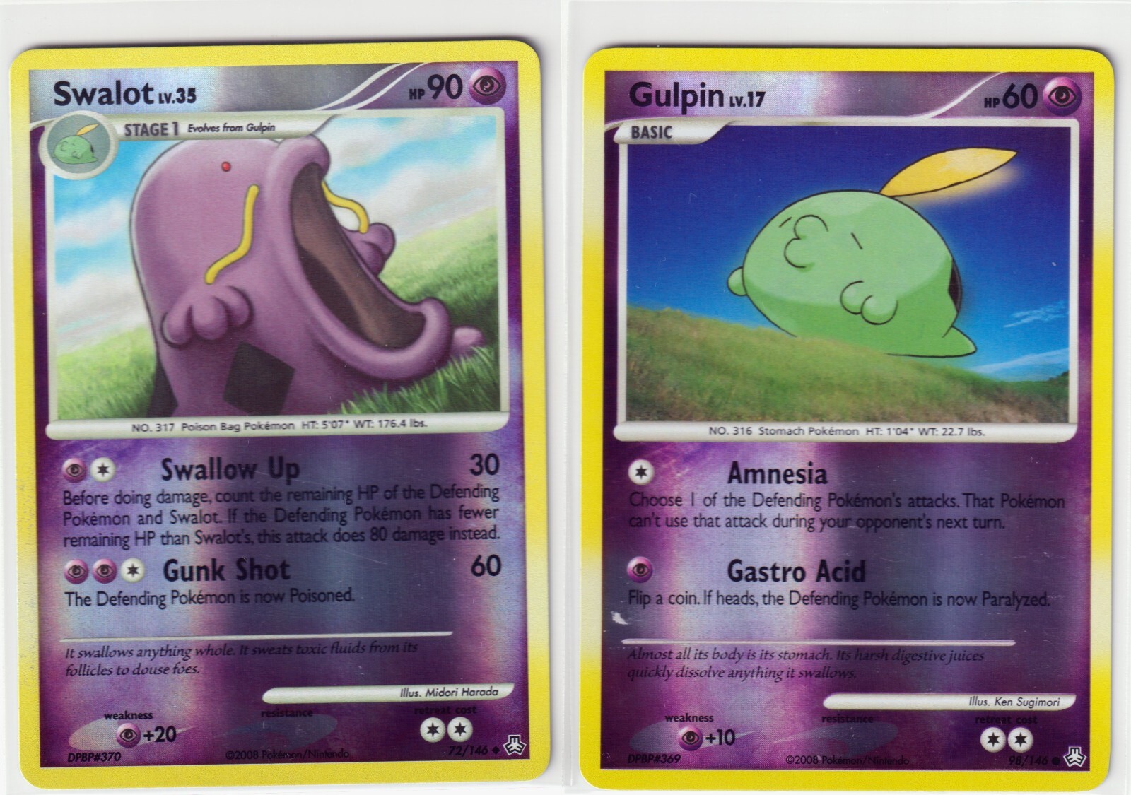2008 SWALOT 72/146 & GULPIN 98/146 LEGENDS AWAKENED POKEMON REV HOLO