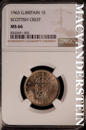 Great Britian:1963 Scottish Crest Shilling-NGC MS 66 Brilliant Unc #SLG220