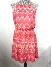 Guess Women Kylie Ikat Halter Dress size 2 Red Orange Purple Sleeveless sheer 63