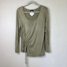 NWT Hippie Chic Side Ruche Tie Long Sleeve Shirt Stretchy Earthy Size Large