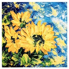 Original work Sunflowers Impasto technique Acrylic Texture Handmade 15x15cm.