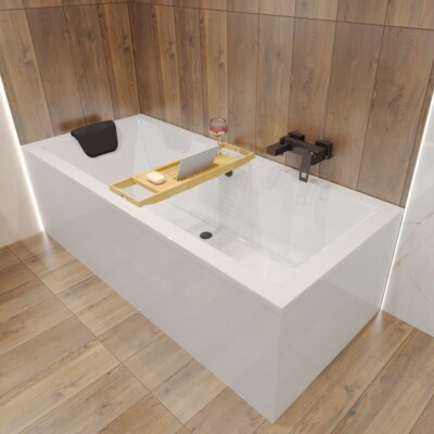 Badewanne Rechteck Wanne Bad 155x70 + Bambus Ablage + Ablauf & Füße GRATIS !