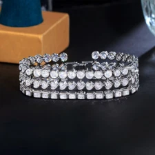 Silver Plated Multiple Round Heart Cubic Zirconia Chunky Bridal Wedding Bracelet