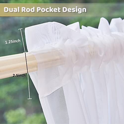 Sheer Curtains 54 Inch Length 2 Panels Set - 42W x 54L | 2 panels White - Picture 5 of 7
