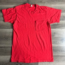 VTG Blank T Shirt Fits S Red Fruit of the Loom Selvedge Pocket 80s Made in USA