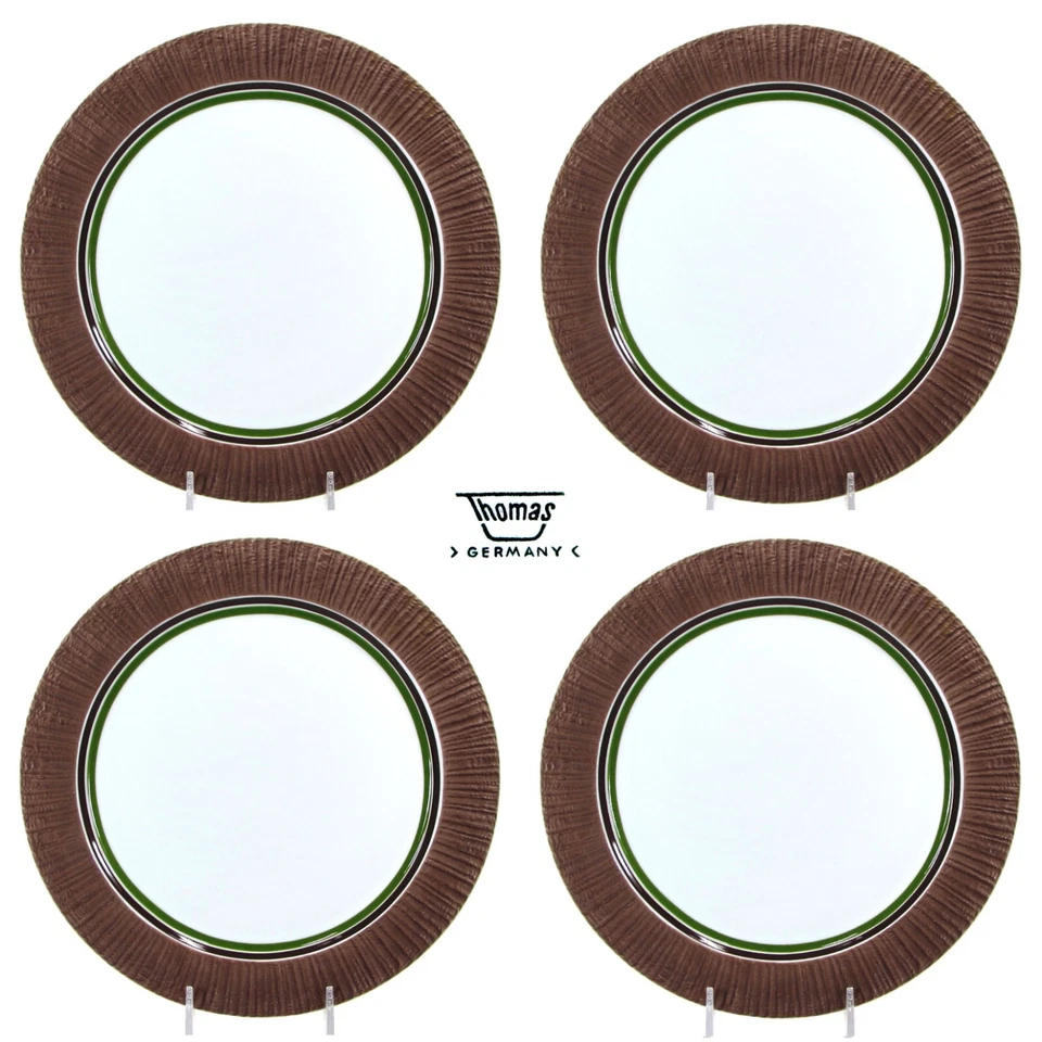 Thomas Arcta Brown 9,25" Mittagessen Teller Set 4 Porzellan Biskuit Grün Germany