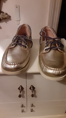 J Crew Women's Size 6 Gold Metallic Leather Traditional Lace Up Boat Shoes  | eBay