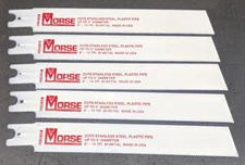 5 MK Morse Reciprocating Saw Blades SS & Plastic Pipe* RBU814 14TPI Bi-Metal USA