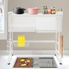 White Sink Dish Drainer Dish Drying Rack Carbon Steel Kitchen Dish Drying Rack