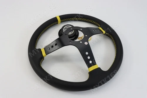 SPARCO LEATHER DEEP DISH STEERING WHEEL 14"INCH UNIVERSAL CAR Yellow COLOUR - Picture 7 of 9