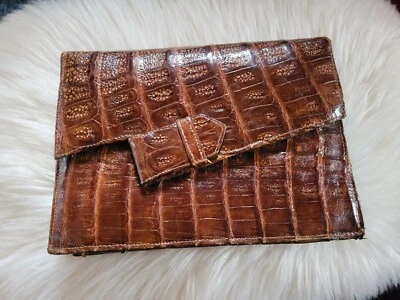 POCHETTE SAC a MAIN VINTAGE en VÉRITABLE PEAU de SERPENT ÉCAILLE CROCODILE - Photo 1/4
