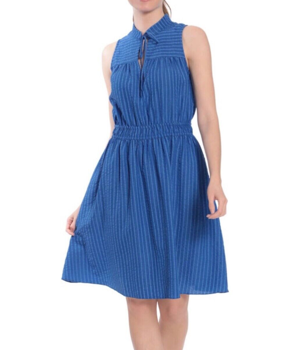 NWT London Times Blue Stripe Classic Sleeveless Casual Fit And Flare Dress L