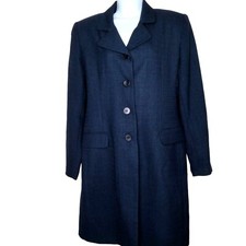 Vintage 90s Y2k Navy Blue Overcoat Trench Coat Womens L Pockets Lined Mid-length