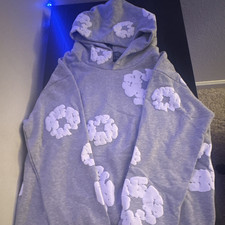 Denim Tears Men's Gray Pullover Hoodie White Graphic Print Size S Long Sleeve