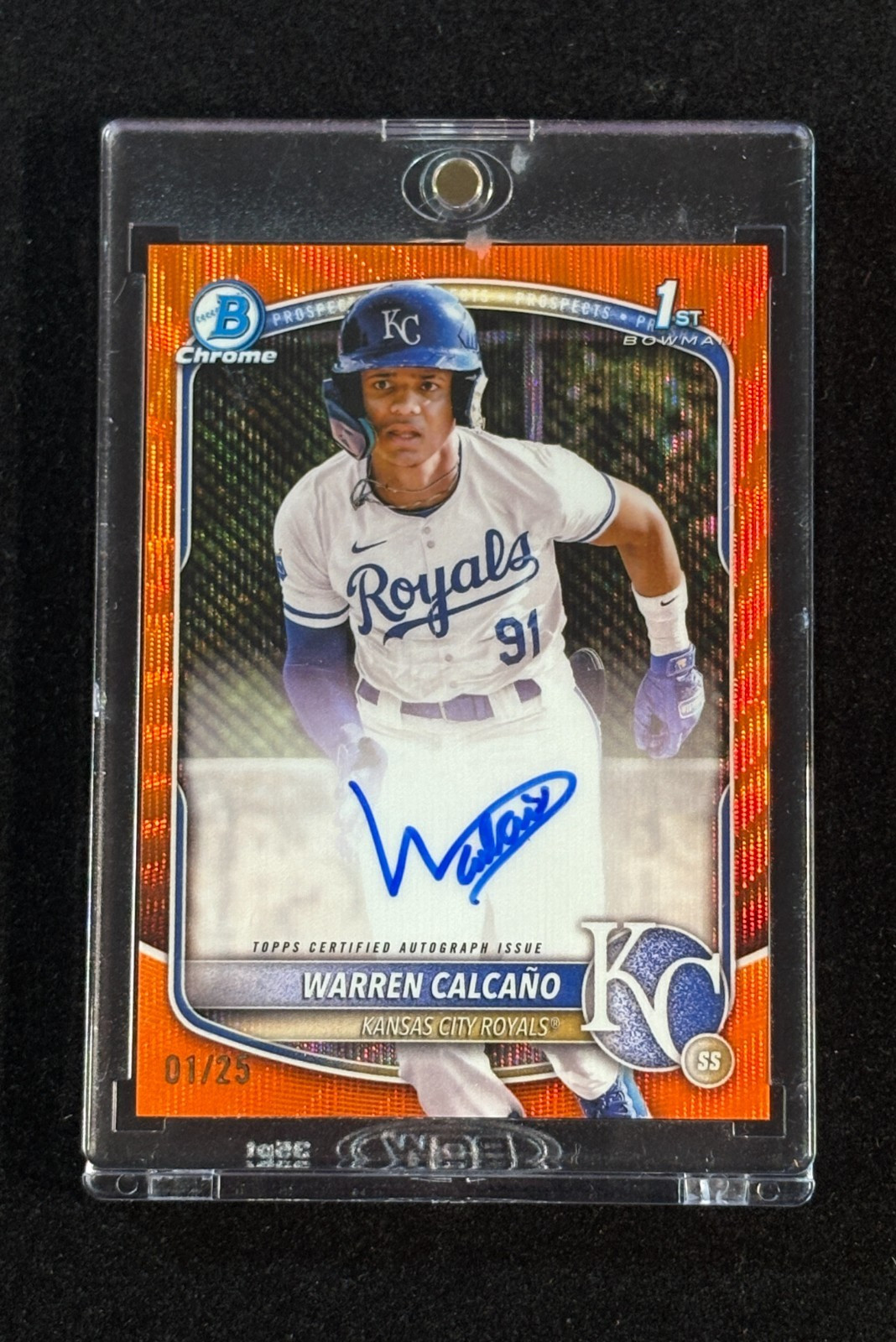 2025 Bowman Chrome WARREN CALCANO Orange Wave On Card Auto 01/25 1st Off Print