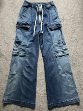 Rick Owens DRKSHDW Double Jumbo Belas Denim Cargo Pants, Made In Italy (38D)