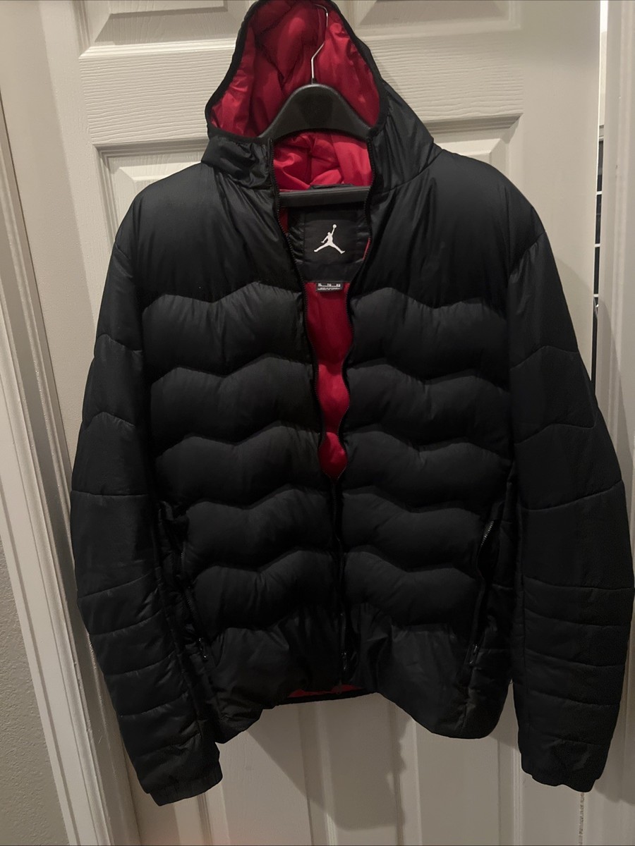 Nike Jordan Essential Hooded Puffer Jacket Black Red DQ7348-010