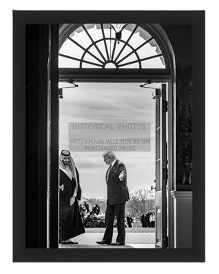 DONALD TRUMP CROWN PRINCE SAUDIA ARABIA ENTERING WHITE HOUSE 8X10 FRAMED PHOTO