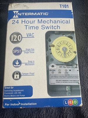 Intermatic T101 24-Hour Mechanical Time Switch, 120 VAC, 60Hz, SPST