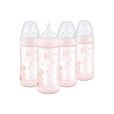 NUK Smooth Flow Baby Bottle, 10oz, 4-Pack, Pink Bunnies