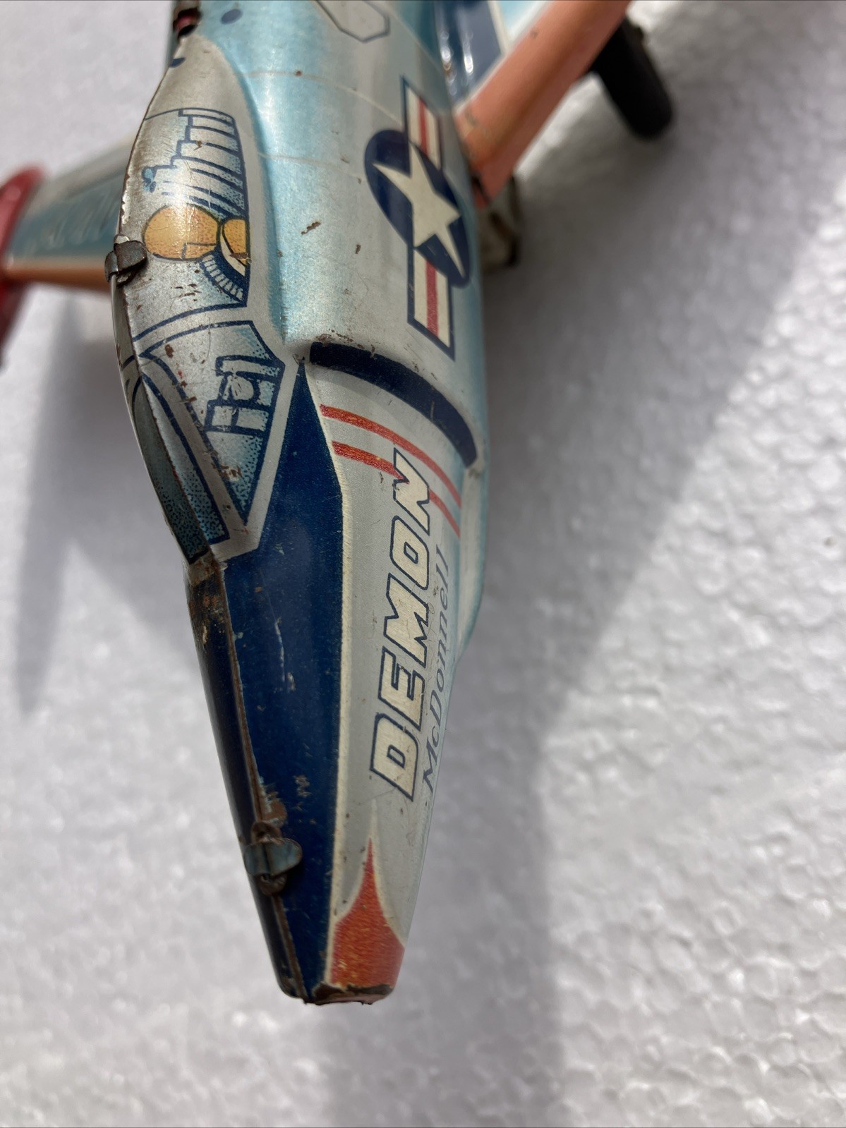 Vintage Japan Y" DEMON MCDONNELL U.S. NAVY 25017 TIN TOY FRICTION PLANE Litho