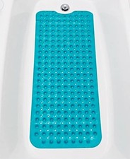 Blue Non-Slip Textured Bath Mat w/ Drainage Holes 39 x 16 for Tub/Shower
