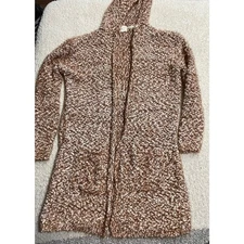 Poof Apparel Women's Large Fuzzy Open Cardigan Long Sleeve Sweater Hoodie orange