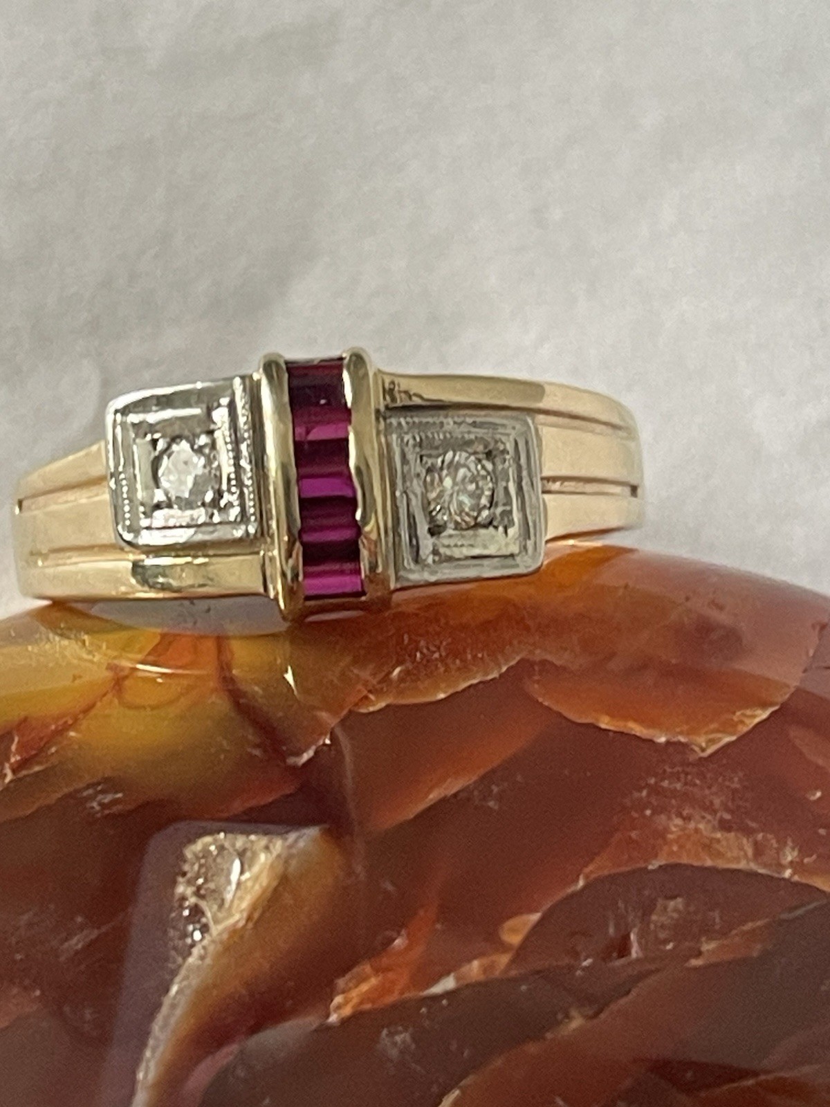 14K Solid Gold Diamond Ruby Men’s Ring Size 15 La… - image 3