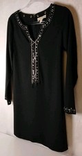 MICHAEL KORS Size XS Black With Silver Chain Lace Up Bodice Long Sleeve Dress