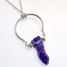 Exclusive Purple Titanium Aura Quartz Beaded Necklace Gemstone 19" MJ