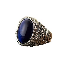 BayVog Handmade Men Rings, Vintage Mens Handmade Ring, Blue Tiger Eye Men Ring,
