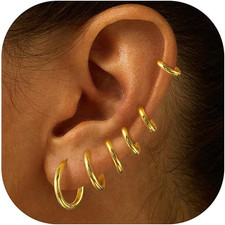 6 Pairs Small Gold Huggie Hoop Earrings Set for Women, 14K Gold Plated