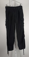 Vintage Ralph Lauren Sport Washed Black Linen Cargo Pants Women 4 32" Lowrise