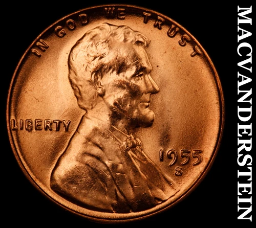 1955-S Lincoln Wheat Cent- Red- Choice Gem Brilliant Uncirculated Luster #J1365