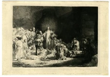 Antique Master Print-CHRIST-PREACHING-HUNDRED-GUILDER-Flameng-Rembrandt-c.1870