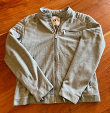 Zara Men's Pique Biker Jacket Gray Full Zip Quilted Accent Sleeve Size Medium
