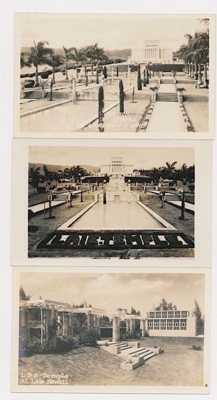 Three Real Photo Mormon LDS Temple Laie Oahu Hawaii circa 1940s