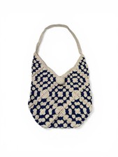 Handmade Crochet Granny Square Shoulder Bag Blue Cream Boho Tote Bag