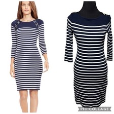 Lauren Ralph Lauren SZ M Navy Nautical White Stripe Dress Coastal Preppy Spring