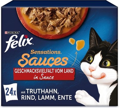 Felix Sensations Saucen Vielfalt vom Land Sauce Katzenfutter Nassfutter 96 x 85g