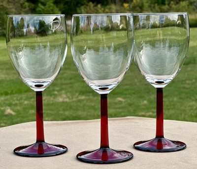 3-Retired CRISTAL D'ARQUES - DURAND Color Program Ruby Water Goblets-7 1/4x2 7/8