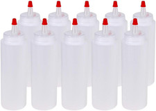 10 Pack 8-Ounce Plastic Squeeze Bottles with Red Tip Caps for Food, Crafts, Art,