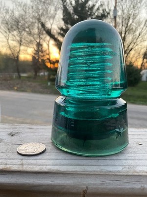 Foreign object STAR Postal CD 145 H. G. Co Glass railroad insulator Dark Aqua ?
