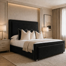Image of OTTOMAN GAS LIFT STORAGE PANEL UPHOLSTERED FRAME DOUBLE & KING SIZE BED