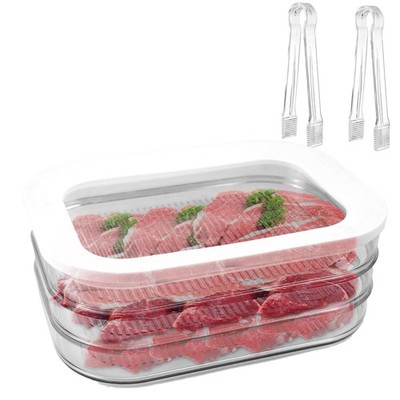 Abnaok Deli Meat Container For Fridge With 2PCS Plastic Tongs, 3-Layer open