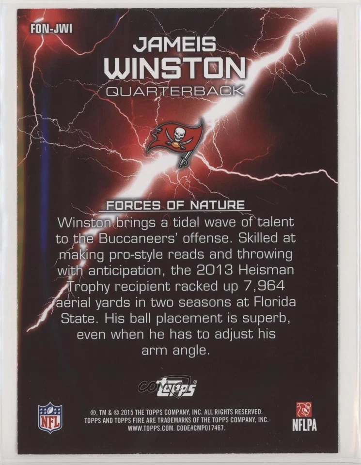 2015 Topps Fire Forces of Nature /10 Jameis Winston #FON-JWI Rookie RC - Image 2 of 2