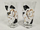Vtg MCM Federal Glass Amoeba Boomerang Atomic 2 Highball Glasses Black Gold (#3)